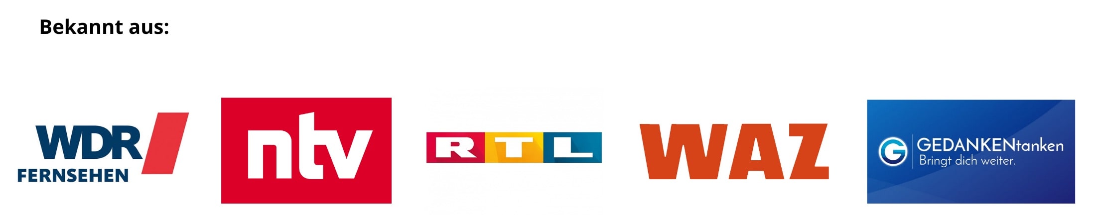 Logo von wdr, ntv, rtl, waz, gedankentanken